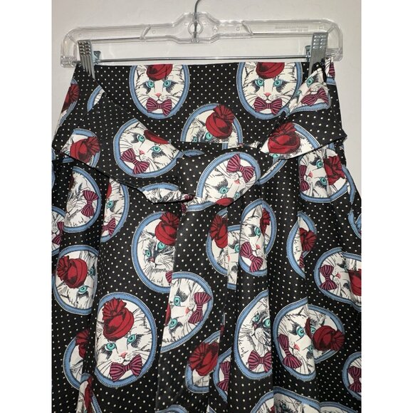 BELSIRA Knee-Length Circle VINTAGE Skirt with Waist‎ Ties Cat Print Rockabilly - Picture 8 of 11